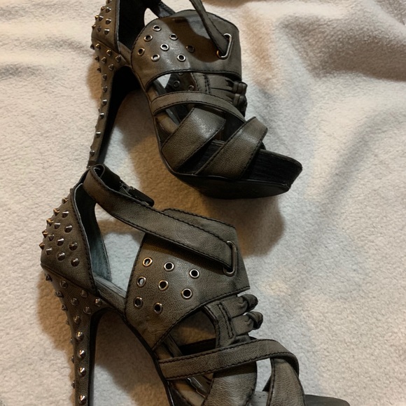 Slate Gray Studded Heels - Picture 2 of 5